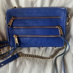 Rebecca Minkoff Royal Blue Crossbody Bag with Gold Accents 5 zipper crossbody